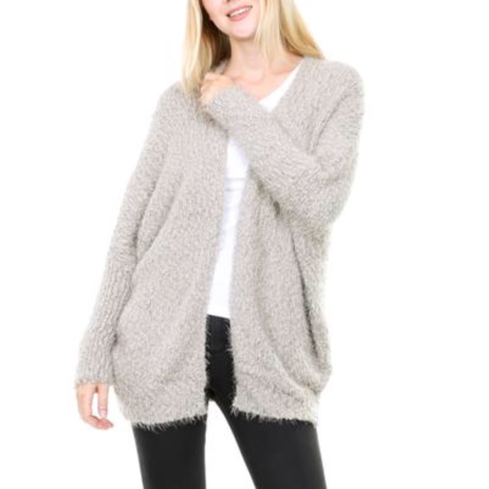 Grey Fuzzy Sweater Fashion Cardigan